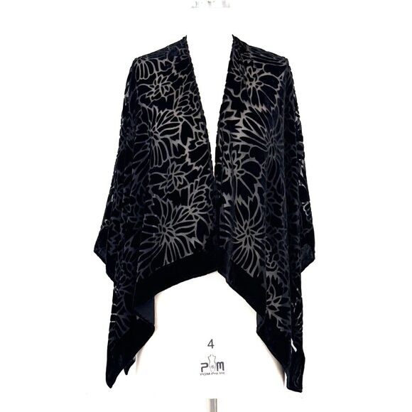 Mark New York Black Velvet Burnout Shawl Poncho Cape O/S Whimsy Goth Witchy NEW - Picture 1 of 7